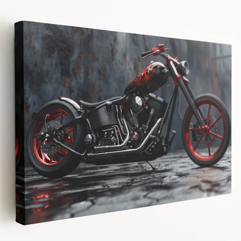 Custom Motorcycle Artwork - Red and Black Chopper Wall Art Print Trusted Brand