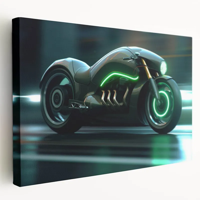 High Quality Modern Motorcycle Prints - Futuristic Neon Bike Wall Art