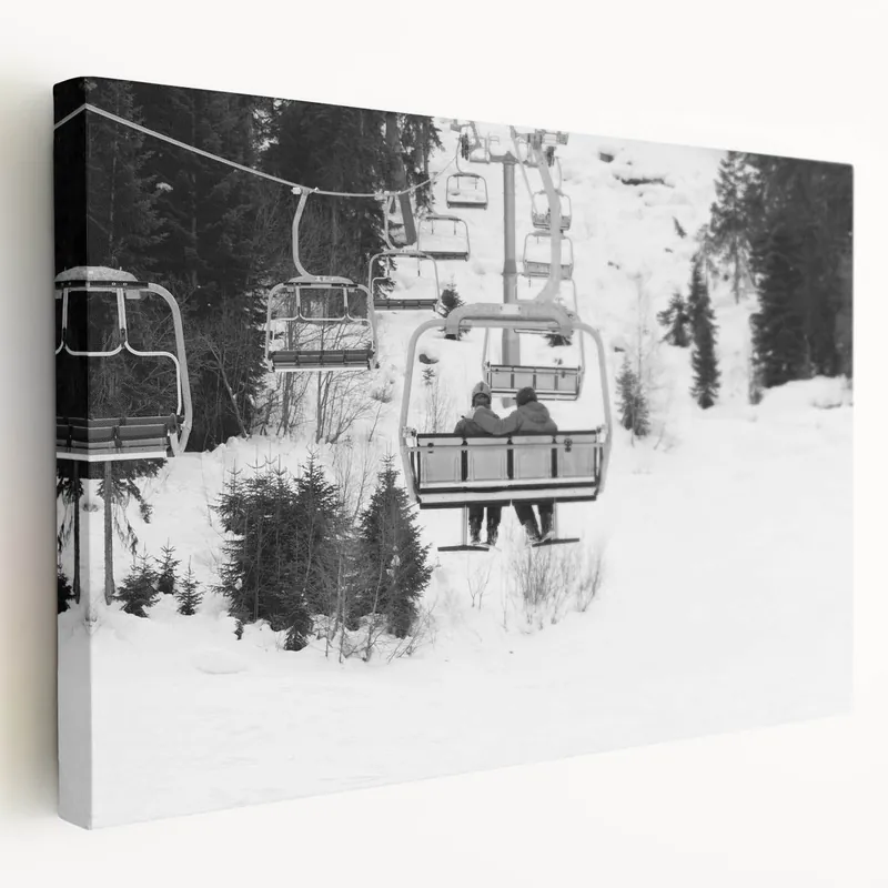 Holiday Sale Service Vehicles Wall Art - Serene Ski Lift Ride in Snowy Mountains Print