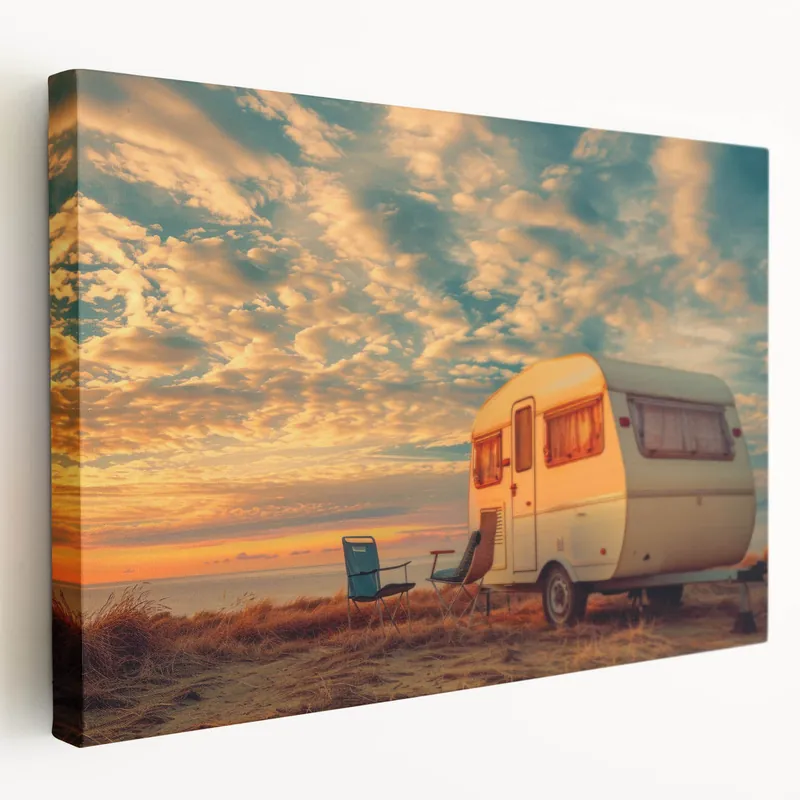 Markdown Golden Hour Caravan Art - Serene RV Wall Decor for Peaceful Spaces
