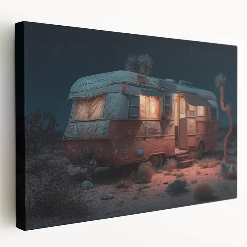 Price Cut Retro RV Desert Escape Wall Art | Vintage Travel Trailer Canvas Print