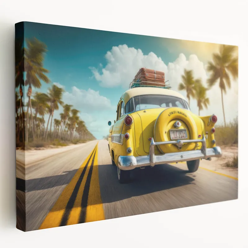 Retro Yellow Car Art: Vibrant Vintage Vehicle Decor for Nostalgic Spaces Big Sale