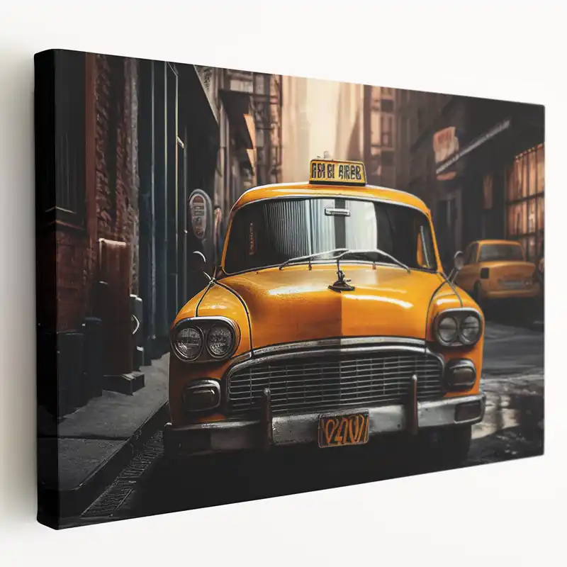 Certified Vintage Taxi in NYC Alley - Atmospheric New York City Taxi Wall Art Print