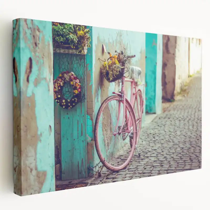 Certified Vintage Pink Bicycle Art - Charming Rustic Cycling-Themed Wall Decor