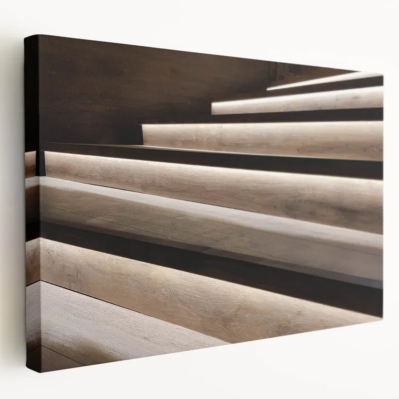 New Release Elegant Wooden Staircase Wall Art with Soft Lighting - Modern Decor