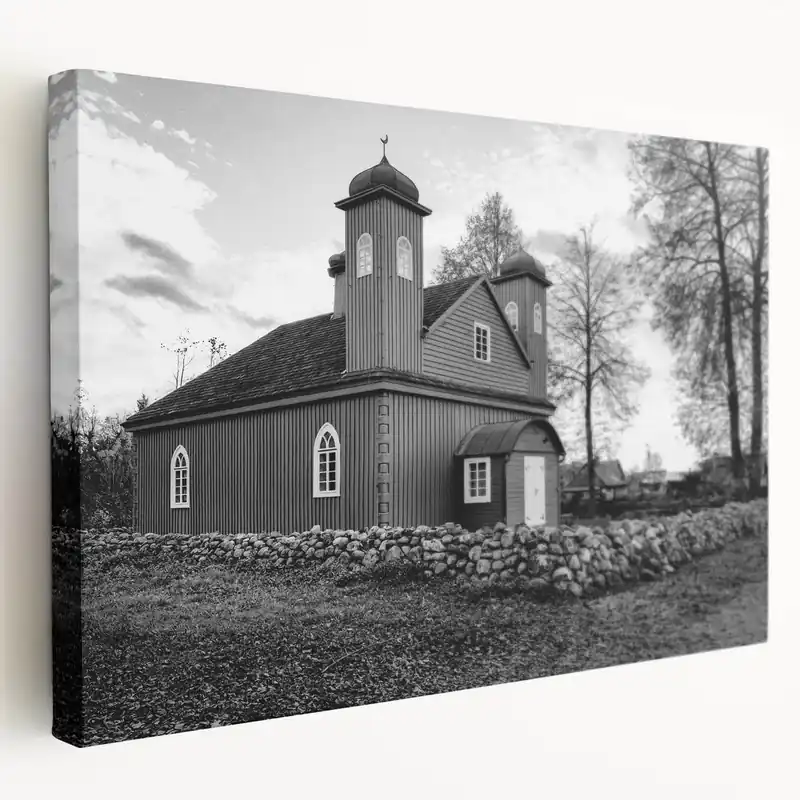 Charming Wooden Mosque - Black & White Islamic Architecture Art Print Viral