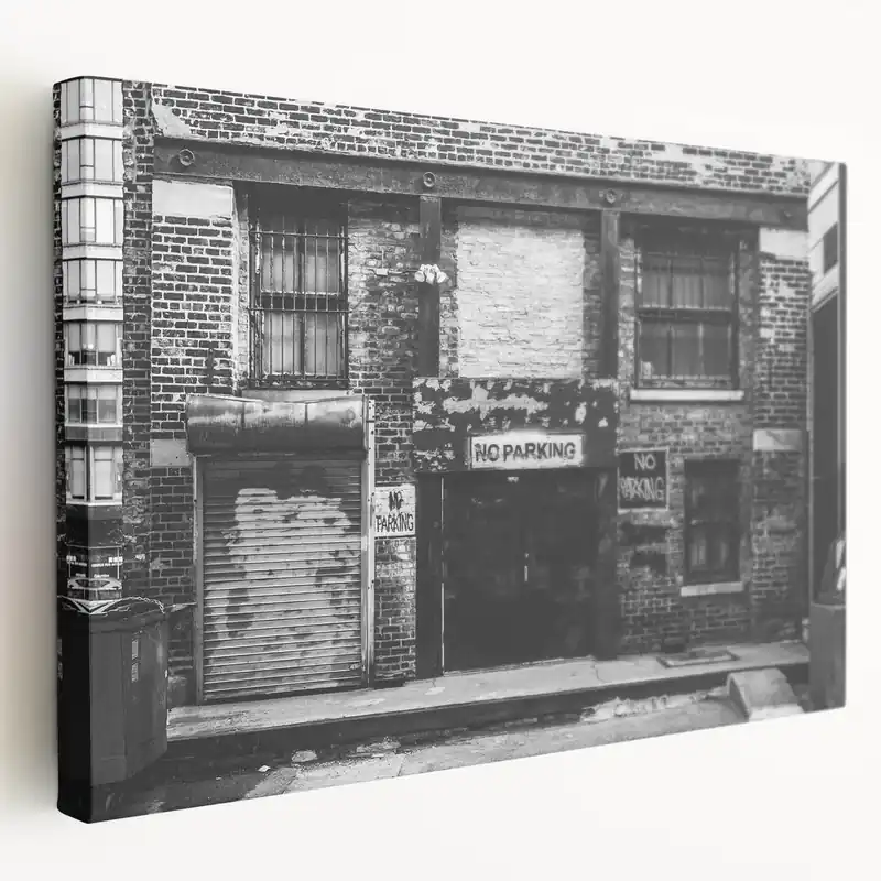 Urban Masonry Wall Art - Black and White Brick Building Canvas & Prints Certified
