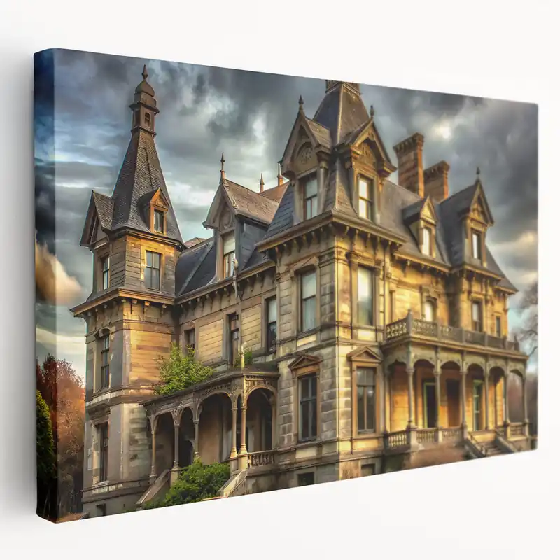 Budget Victorian Gothic Mansion Art Print - Dramatic Architectural Wall Decor