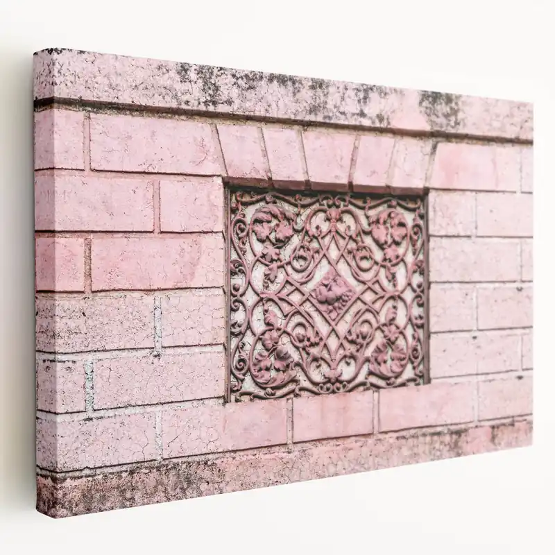 Buy Direct Masonry Wall Art - Ornate Decorative Panel on Pink Brick Canvas Print