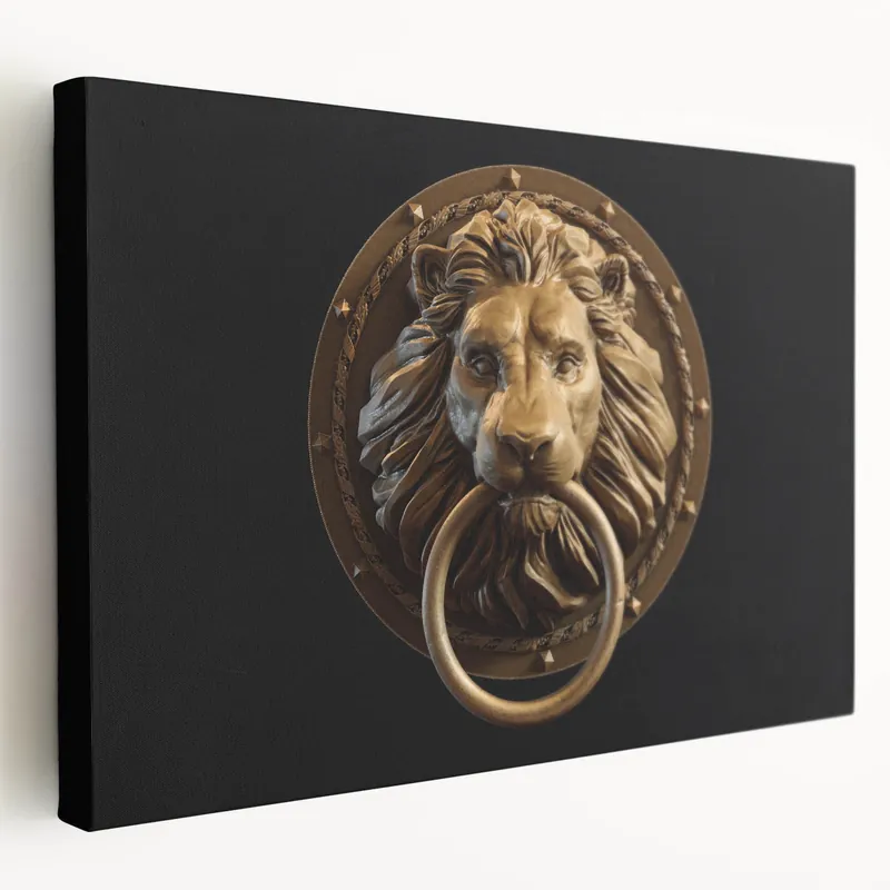 Bargain Bronze Hardware Wall Art - Regal Lion Knocker Canvas Print & Decor