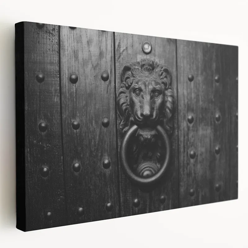 Limited Time Monochrome Hardware Wall Art - Lion Head Knocker Canvas Print & Decor