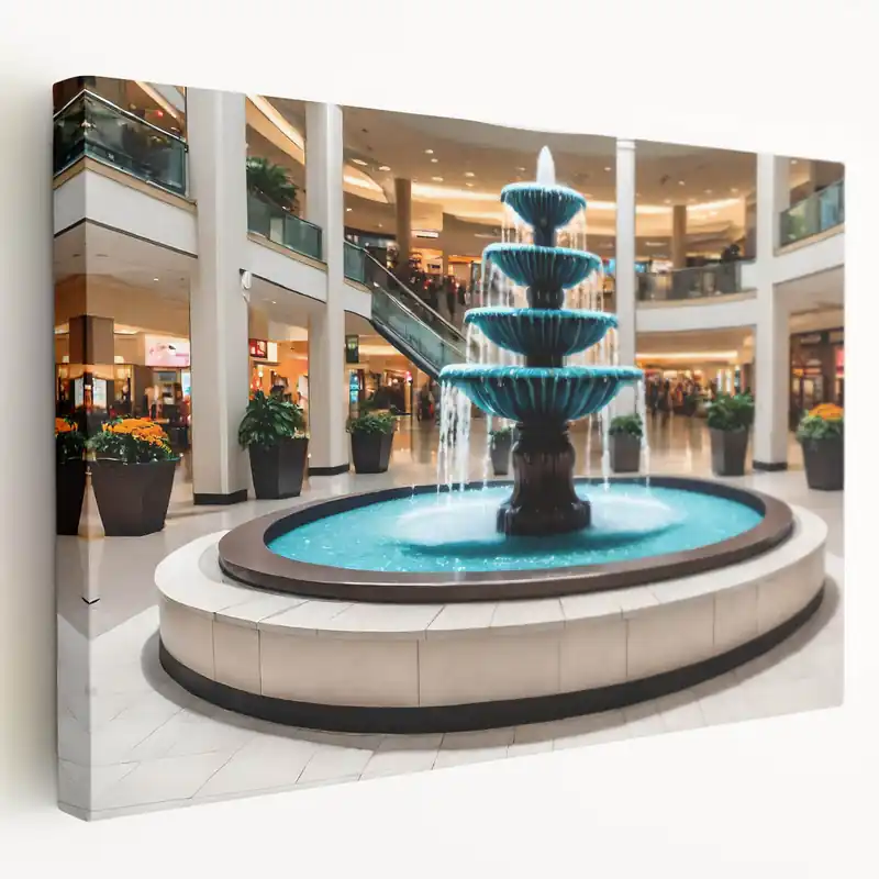 Modern Shopping Mall Fountain Wall Art - Sleek Interior Canvas Print Premium