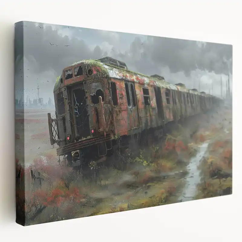 Dereliction Art Poster - Abandoned Train in Overgrown Urban Wasteland Direct From Factory