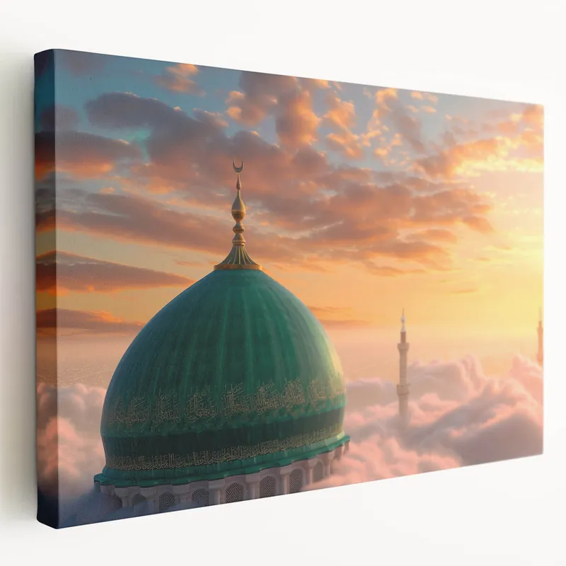 Get Yours Majestic Green Dome Wall Art - Sunrise Mosque Architecture Print
