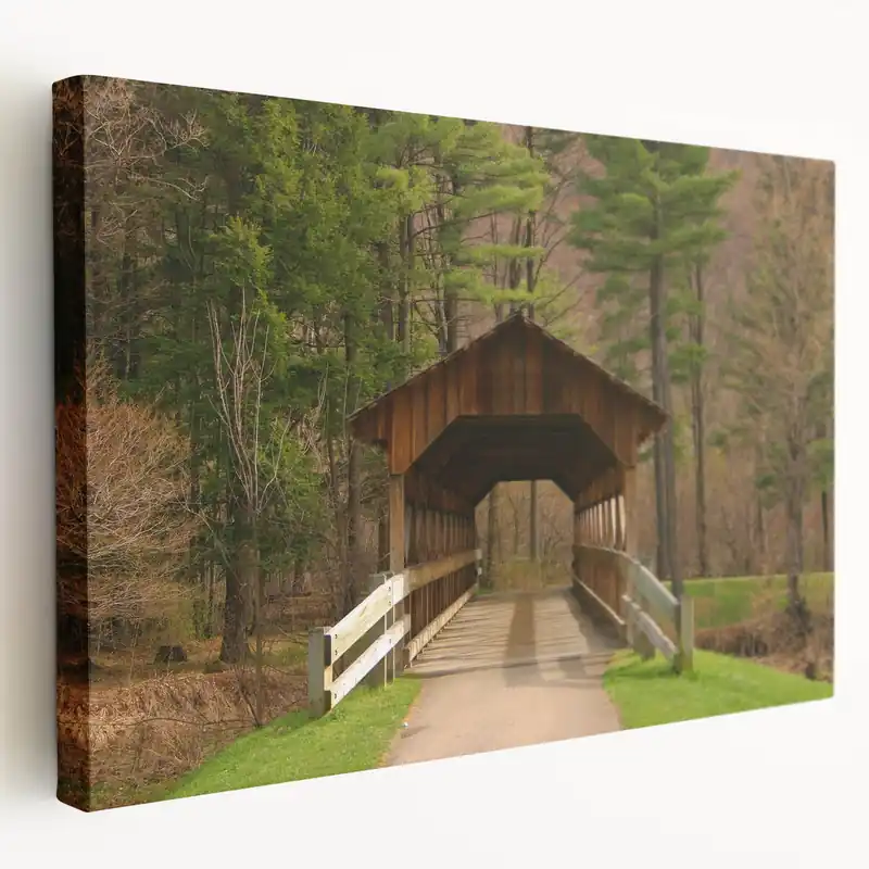 Crafted Scenic Covered Bridge Wall Art – Rustic Architecture Canvas & Prints