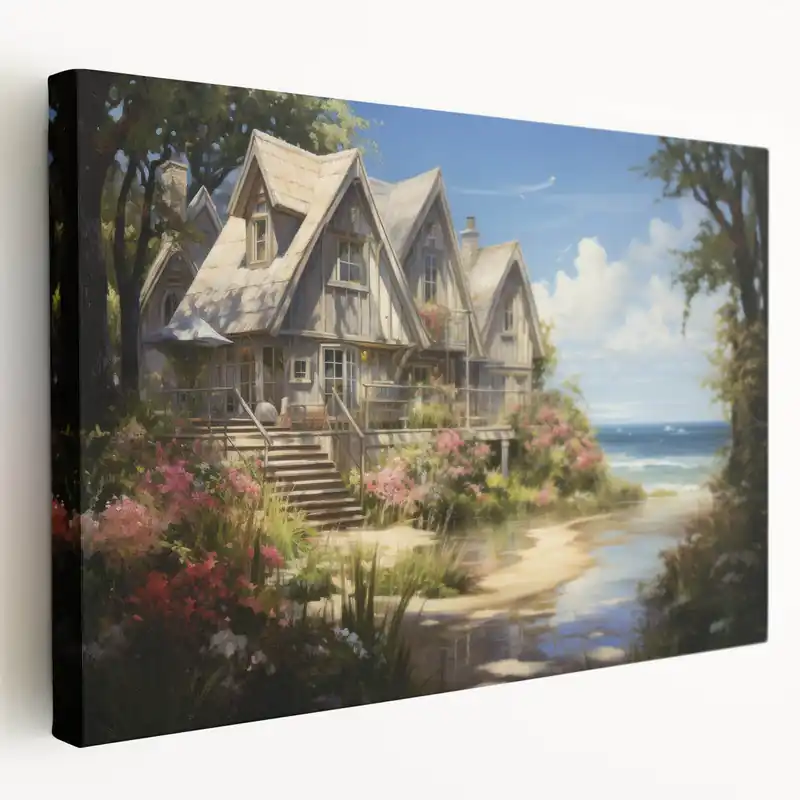Rustic Coastal Cottage Wall Art - Scenic Framed Print Reduced Price