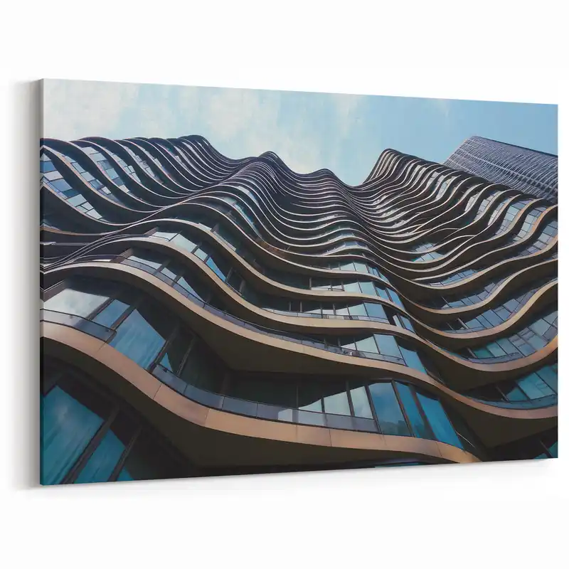 No Minimum Order Wavy Modern Architecture Canvas - Dynamic Urban Art Print