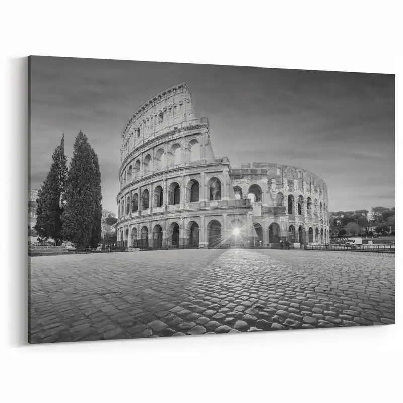 Money Back Guarantee Ancient Ruins Wall Art - Iconic Roman Colosseum Black and White Canvas