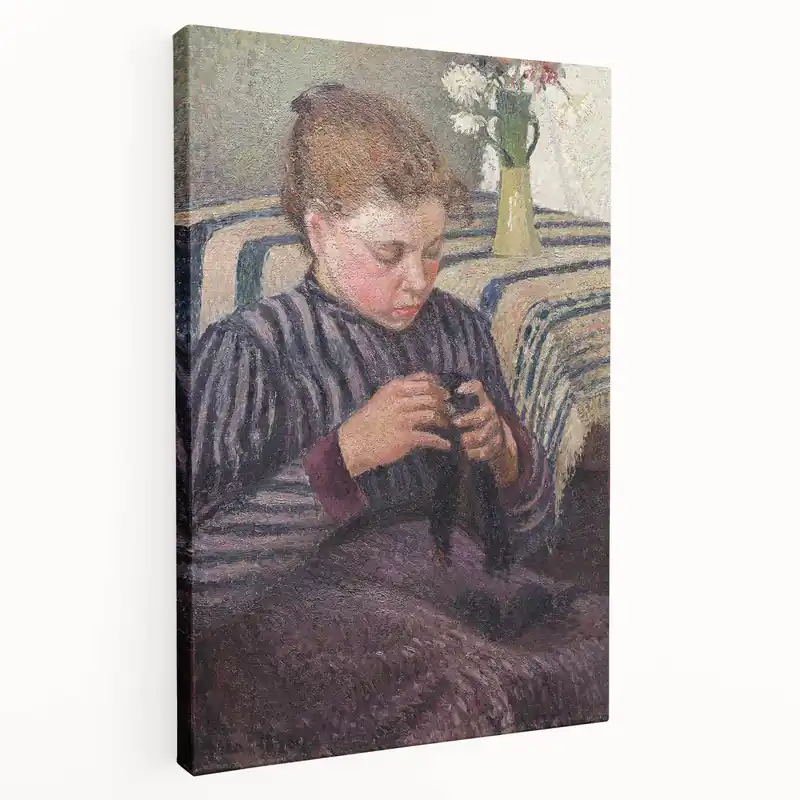 Camille Pissarro Art - Girl Knitting Impressionist Portrait Wall Print Free Shipping