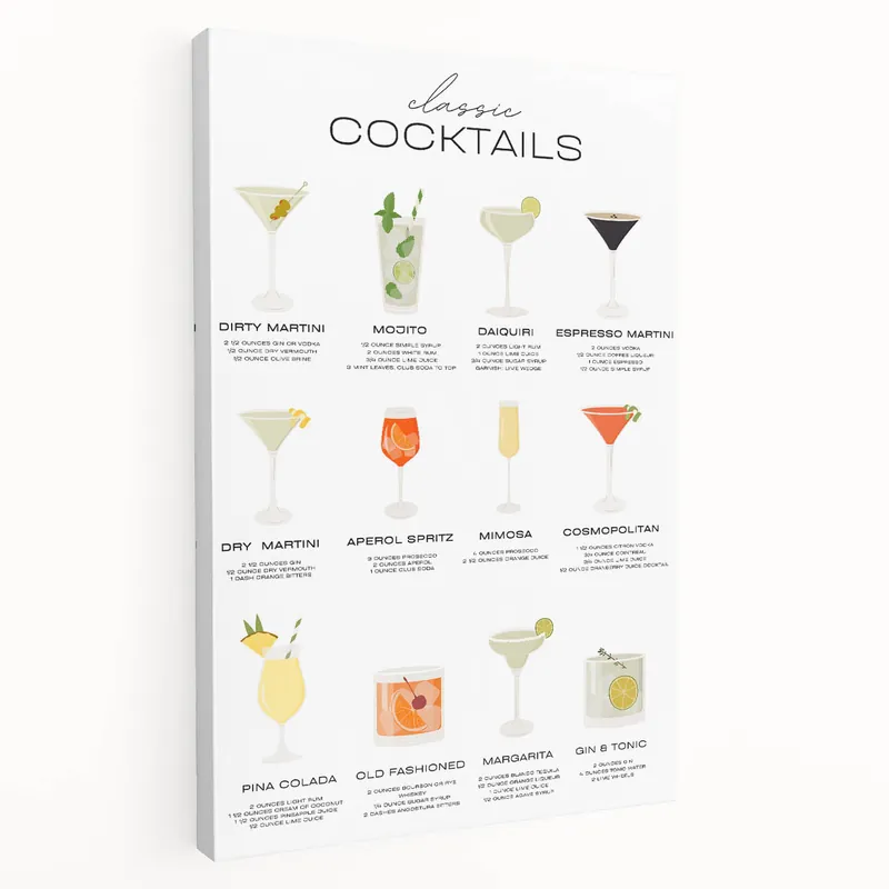 Don’t Miss Out Classic Cocktails - Bar Wall Art for Kitchen or Lounge