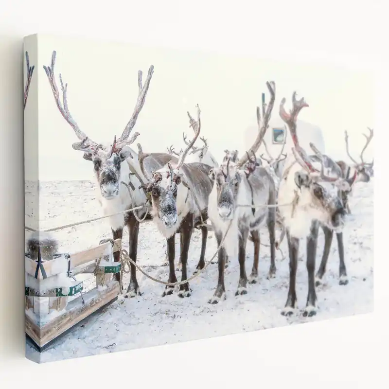 Snowy Landscape Wall Art – Majestic Reindeer Winter Canvas Art One Day Deal
