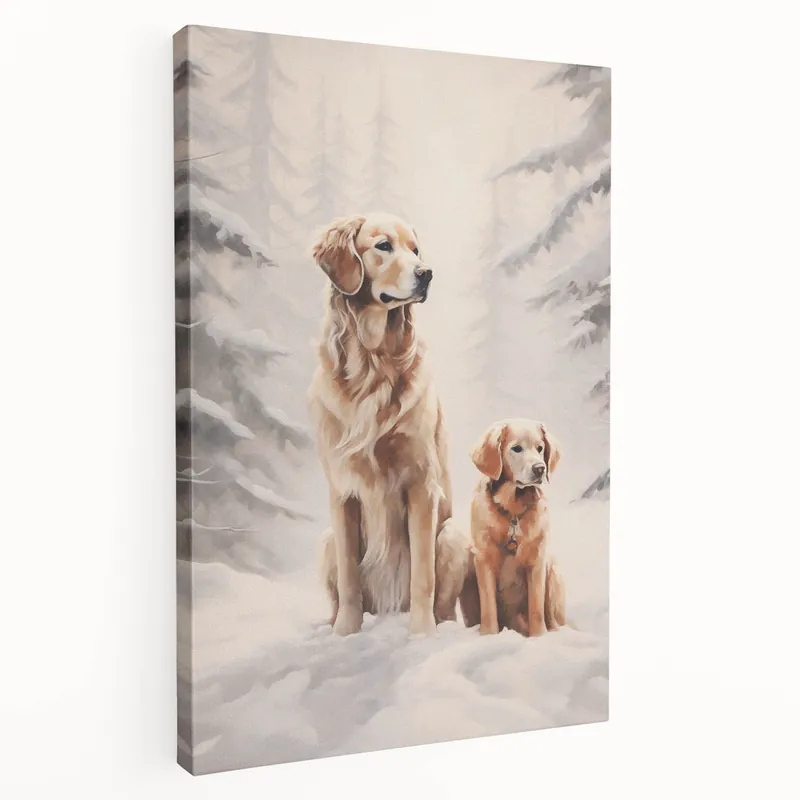 Premium Golden Retrievers Winter Wall Art – Cozy Snowy Landscape Print