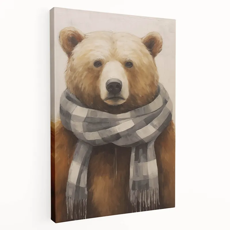 Cozy Winter Bear Wall Art – Charming Animal Canvas Print Viral