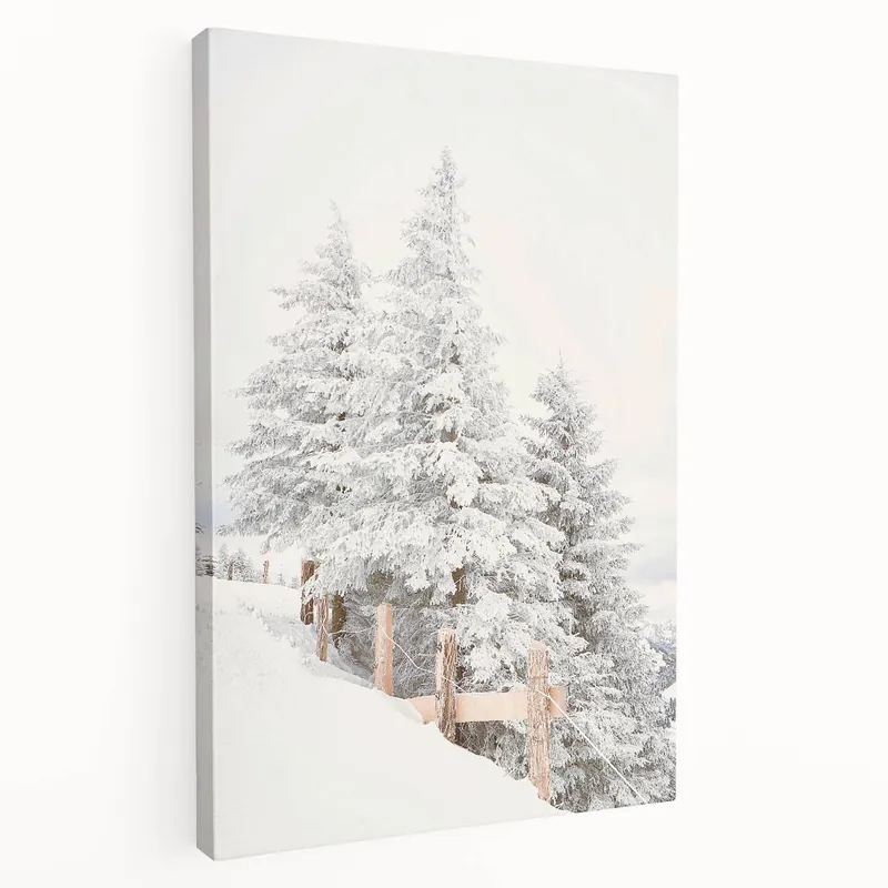 Handmade Frosted Pine Trees - Snowy Landscape Wall Art Winter Canvas Print