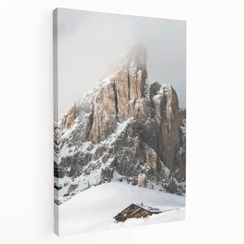 Certified Snowy Mountain Cabin - Winter Scene Wall Art Winter Canvas Print