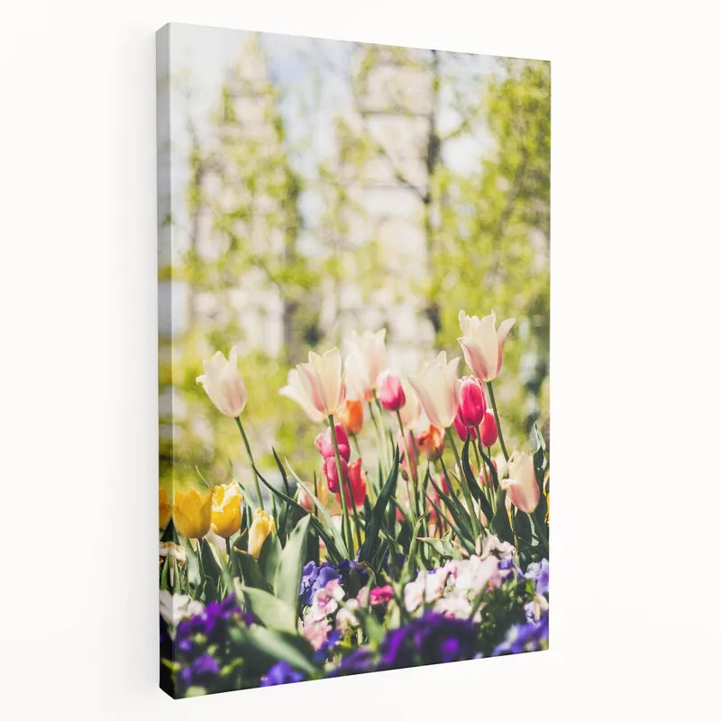 Spring Art Prints – Vibrant Tulip Garden in Bloom Canvas Special Discount