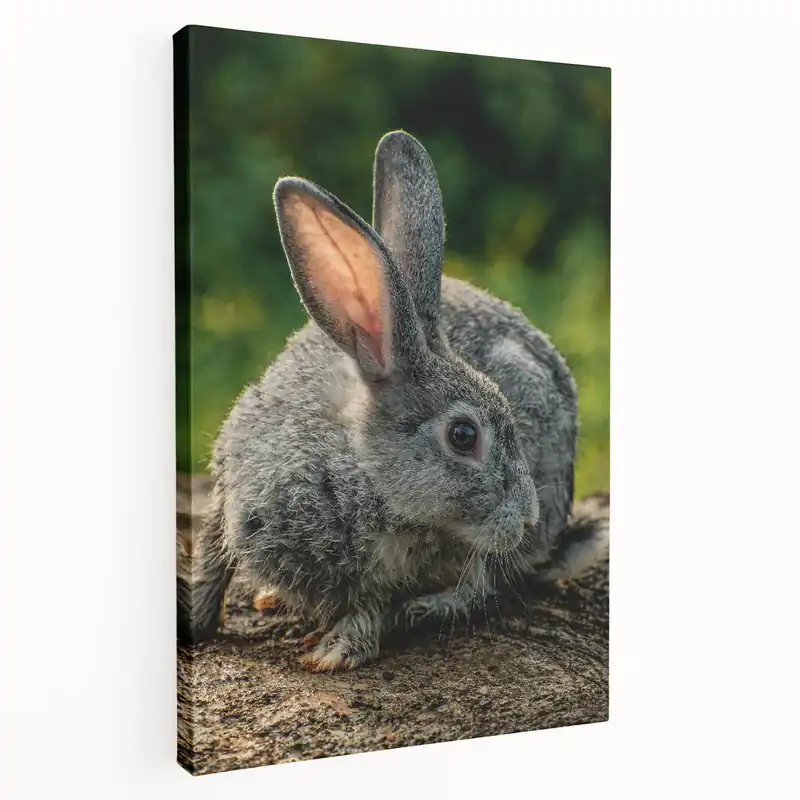Best Seller Spring Wall Art – Adorable Gray Rabbit in Nature Canvas Print