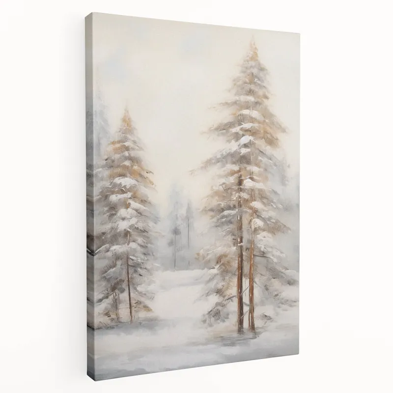 New Arrival Golden Glow Winter Forest Wall Art – Snowy Landscape Canvas Print