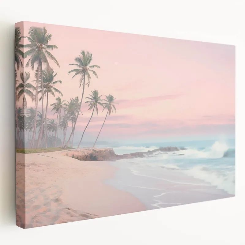 Tropical Wall Art - Palm Trees and Waves at Sunset Beach Print Grab Now