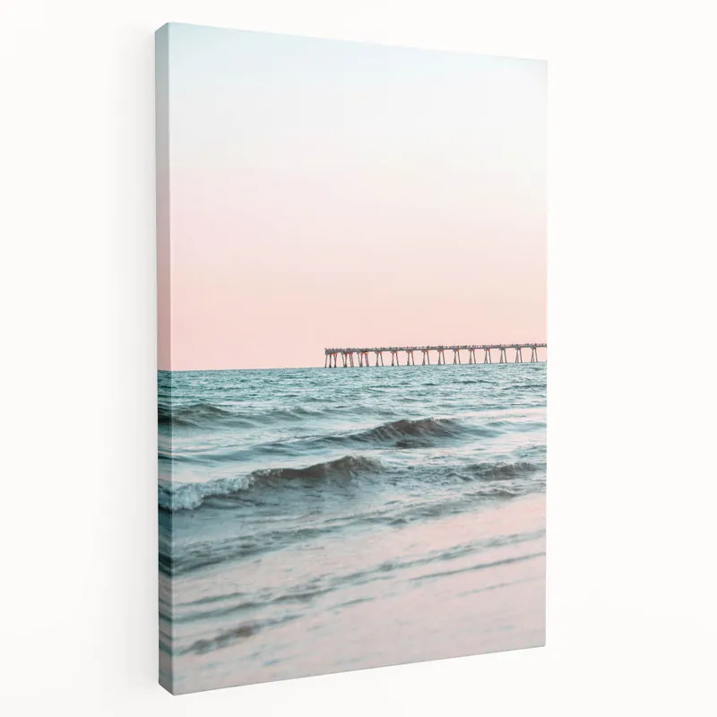 Warranty Included Sunset Canvas Art – Ocean Pier and Pastel Waves Print