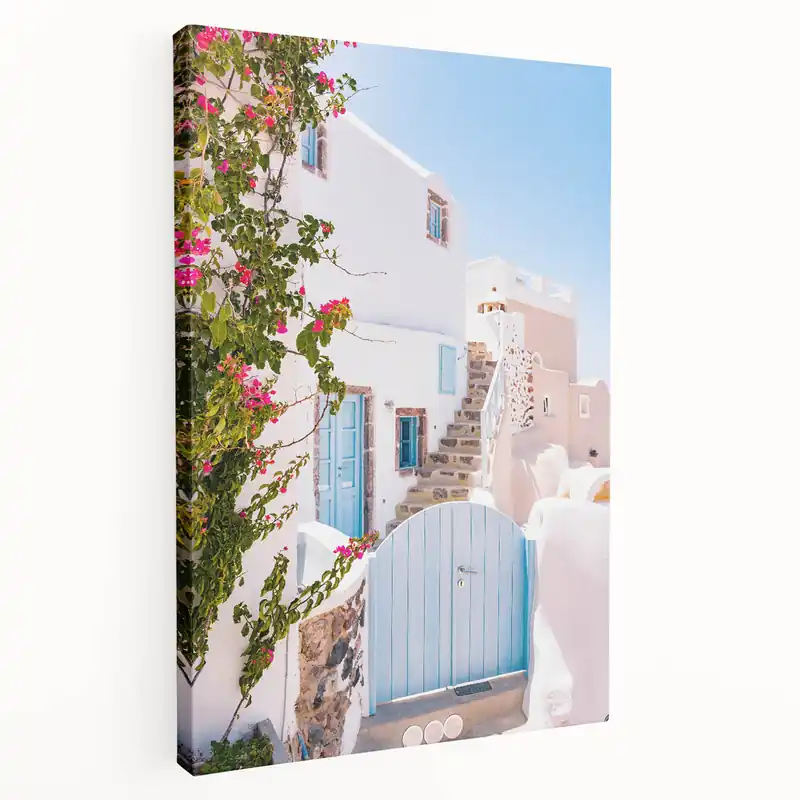 Luxury Summer Wall Art – Santorini Coastal Village Canvas Print