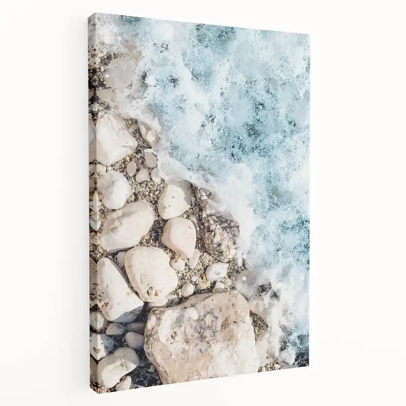 Summer Scenery Canvas - Ocean Waves and Pebbled Beach Wall Art Express Delivery