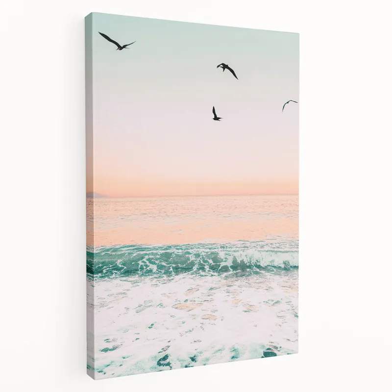 Order Now Sunset Canvas Art - Ocean Waves and Birds Wall Art