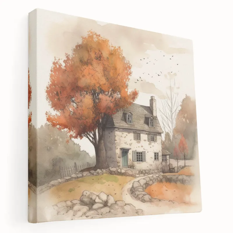 Affordable Autumn Cottage Wall Art - Cozy Fall Decor with Rustic Landscape