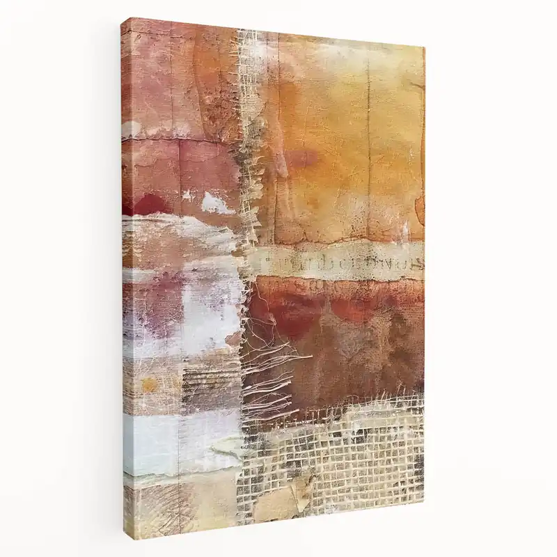 Super Sale Textured Autumn Wall Art - Warm Beige and Red Abstract Fall Decor