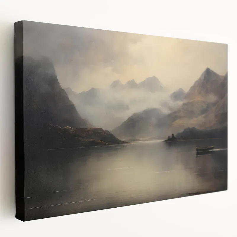 Vintage Landscape Art – Misty Mountain Lake Canvas for Tranquil Decor Limited Offer
