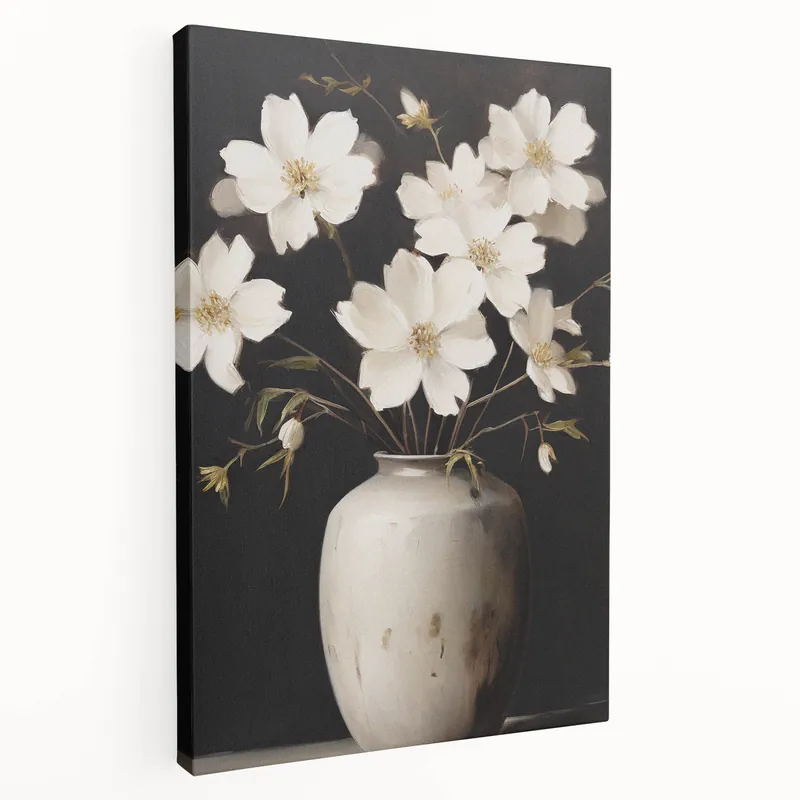 Genuine Vintage Botanical Art Print: White Floral Vase Illustration