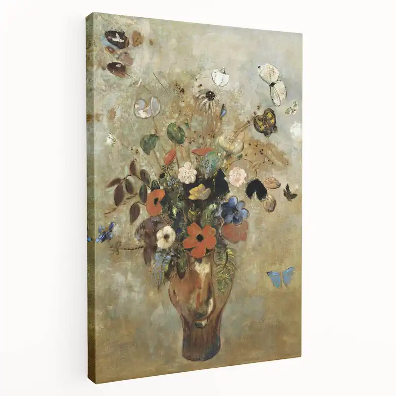 Vintage Floral Bouquet in Vase with Butterflies – Framed Wall Art Must Have
