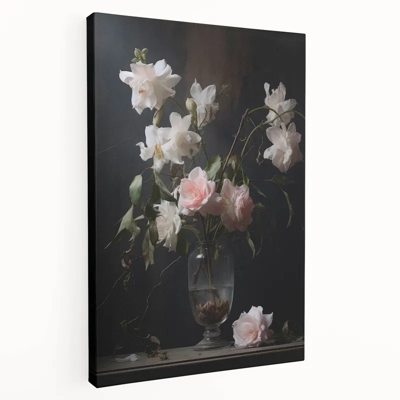 Original Vintage Botanical Art Prints – Soft Pink Roses in Vase Illustration