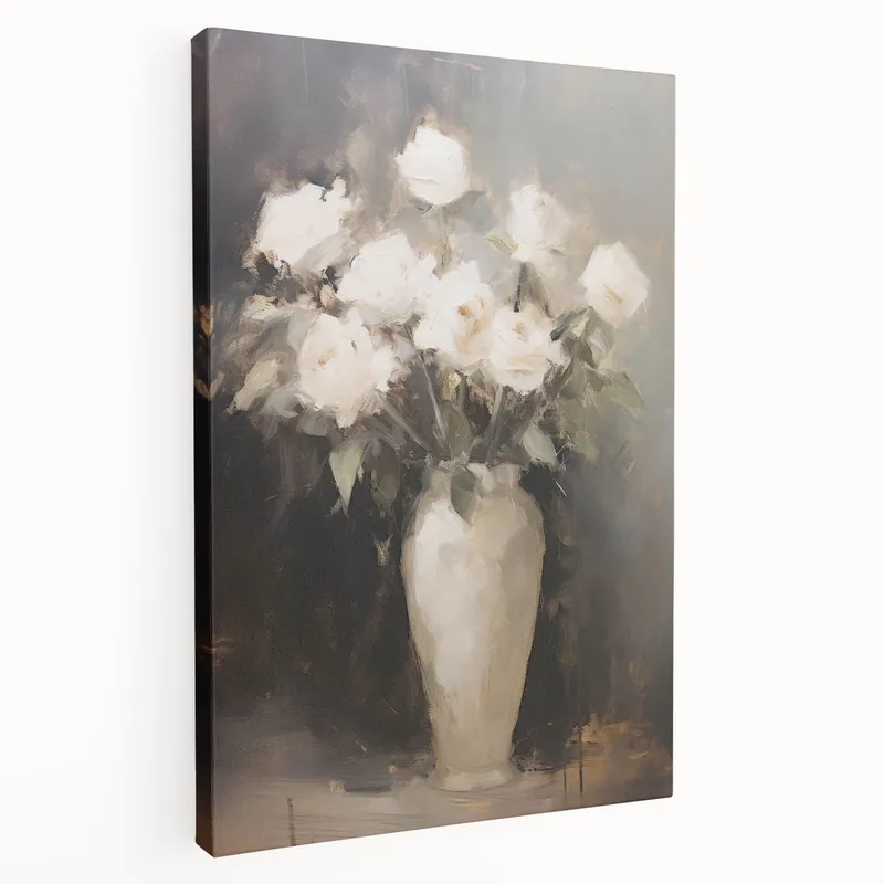 Vintage Botanical Art Prints: White Roses in Vase Best Price