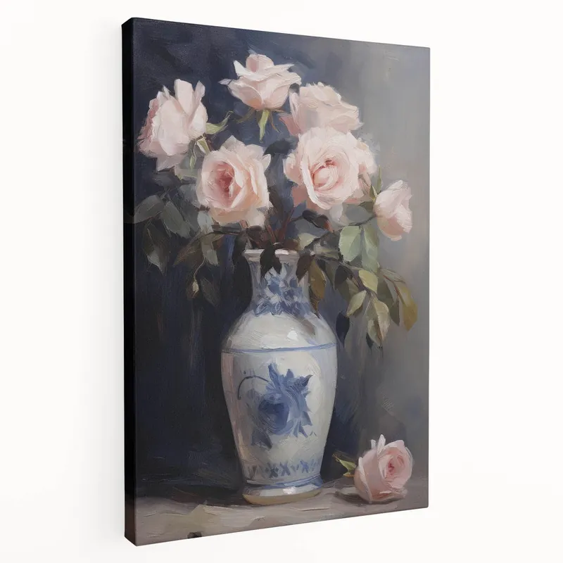 Fresh Stock Vintage Botanical Art Prints: Roses in Blue Vase