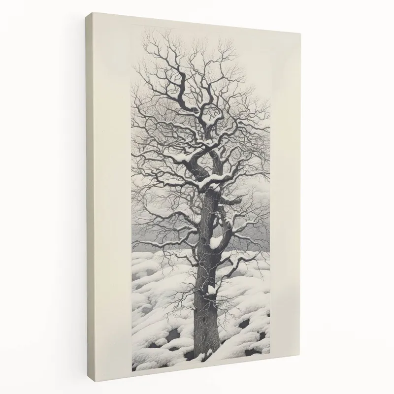 Exclusive Offer Vintage Botanical Art Prints – Snowy Tree Illustration in Black and White
