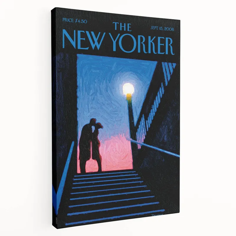 New Yorker Poster - 2008 Couple Embrace Under Streetlamp Art Secure Checkout