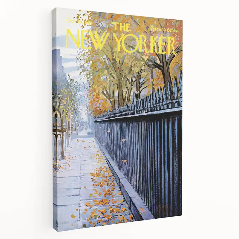 Authentic New Yorker Poster - 1968 Autumn Foliage & Iron Fence Urban Art