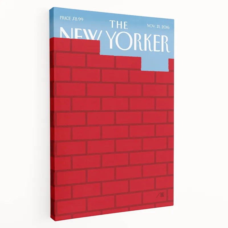 Vintage New Yorker Poster – Bold Red Brick Wall Art Print Crafted
