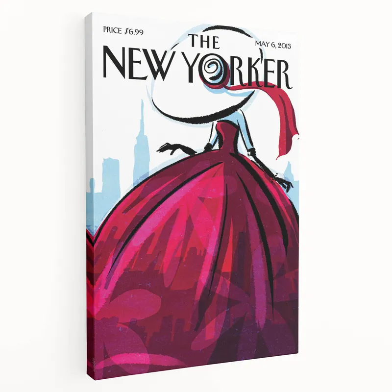 Vintage New Yorker Poster – Stylish Red Dress and City Art Print Trending